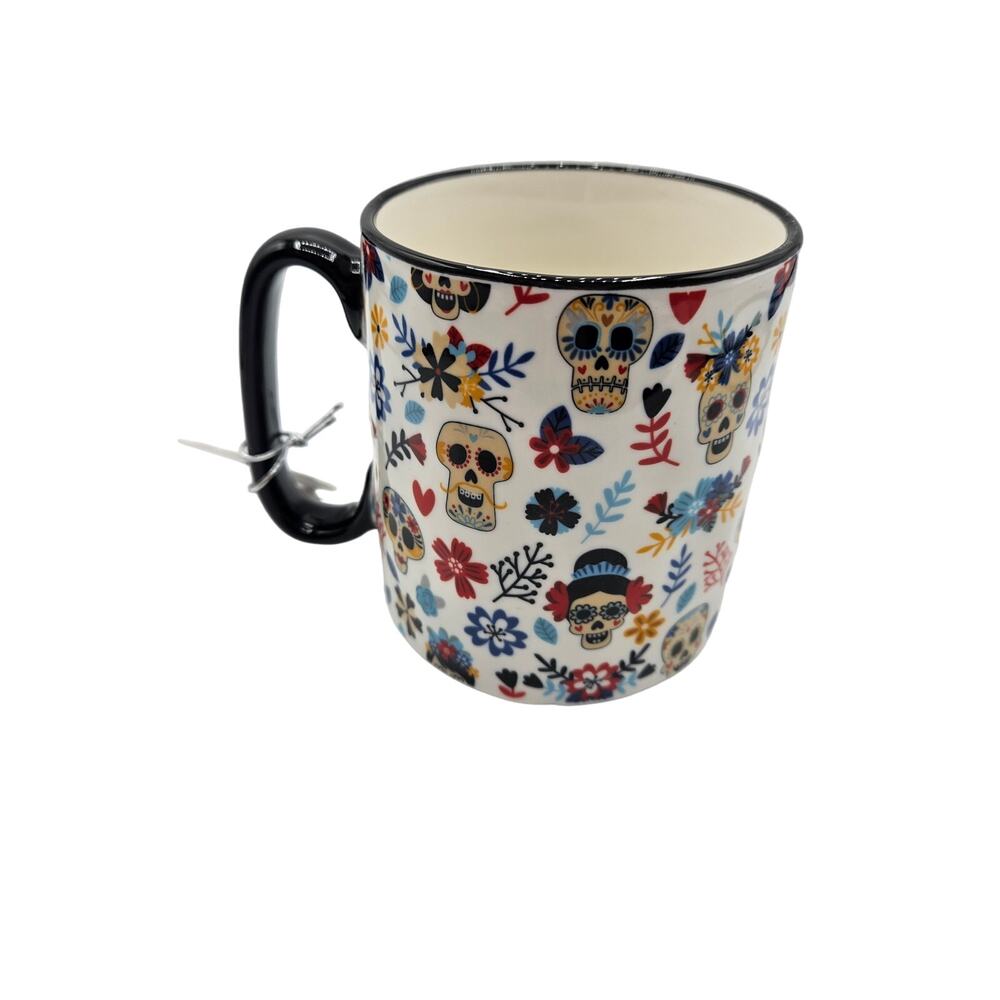 10 Strawberry Street Halloween 18 oz Coffee Soup Mug Sugar‎ Skulls Floral NEW